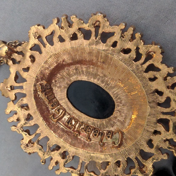 Funky 1970s Celebrity Gems Medallion Pendant Necklace Gothic Vintage Chunky - Picture 4 of 8